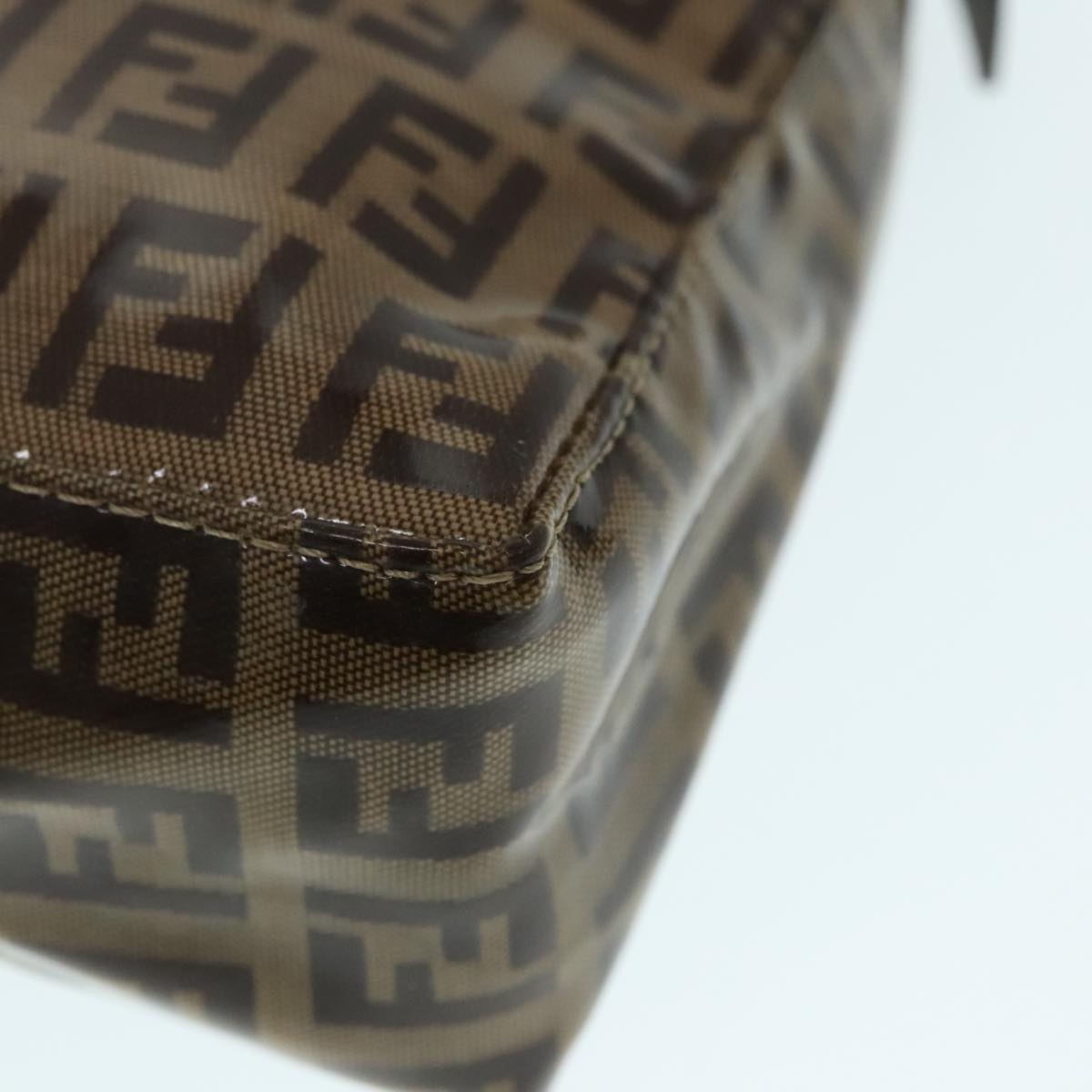 FENDI Zucchino Canvas Hand Bag Brown Gold ar12553