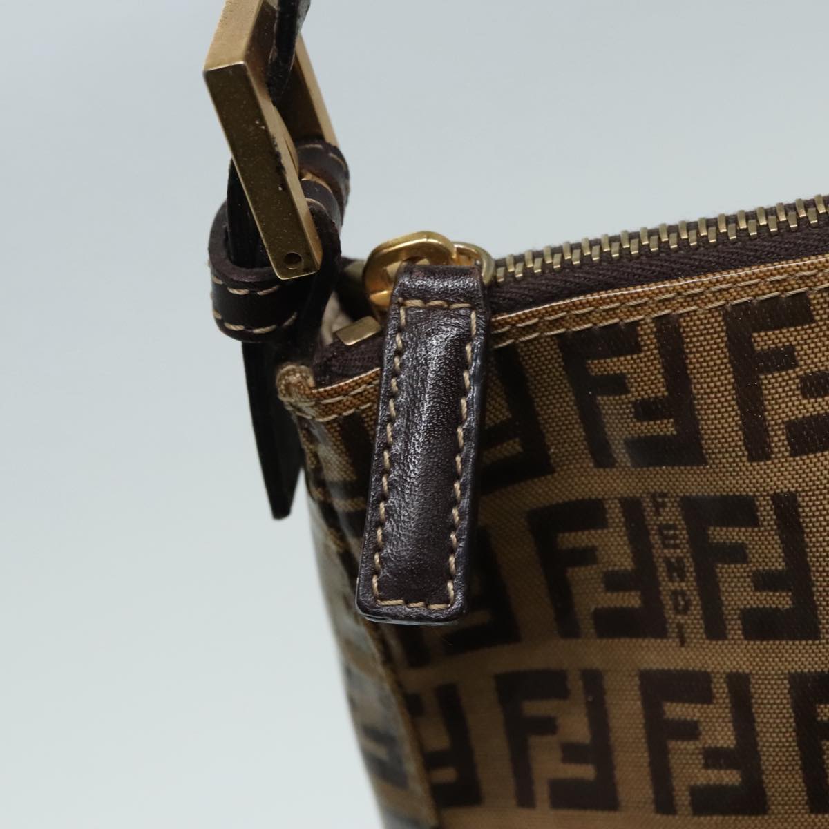 FENDI Zucchino Canvas Hand Bag Brown Gold ar12553