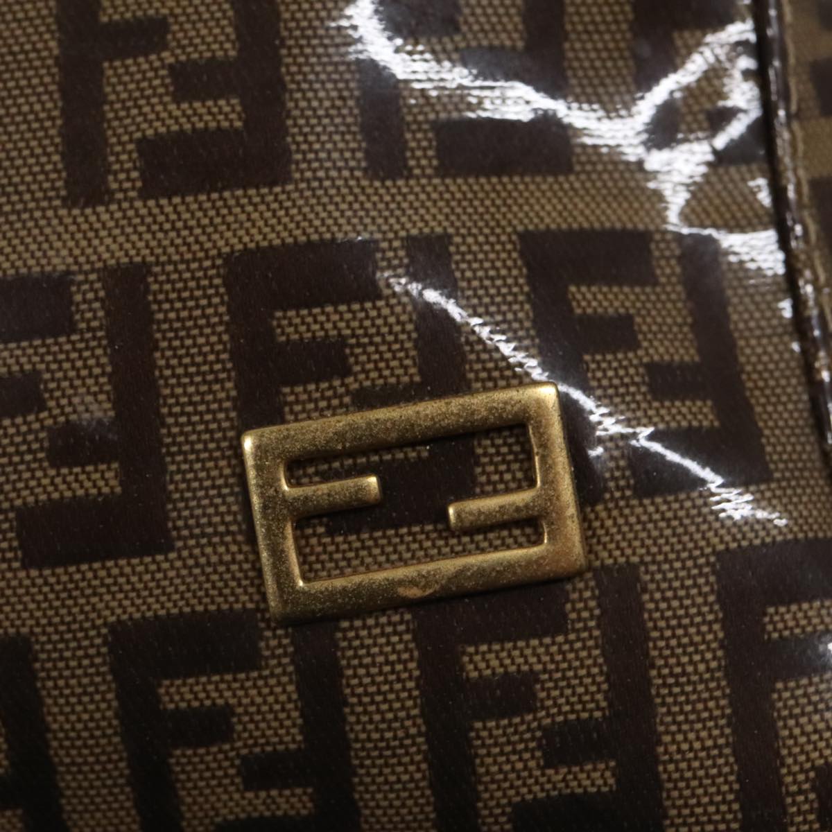 FENDI Zucchino Canvas Hand Bag Brown Gold ar12553