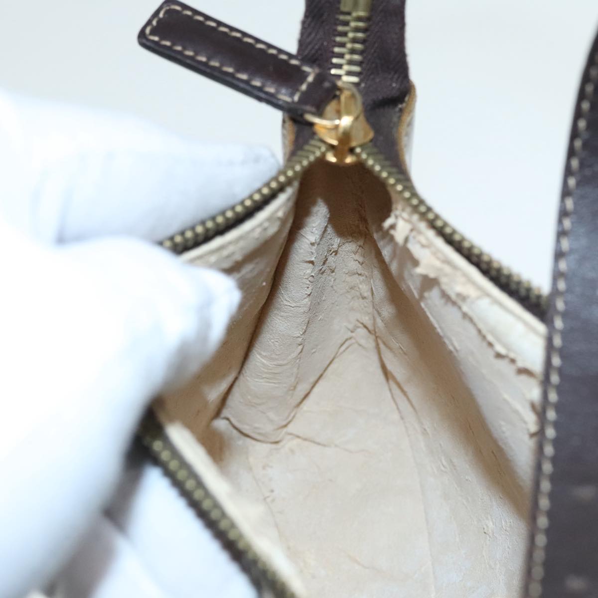 FENDI Zucchino Canvas Hand Bag Brown Gold ar12553