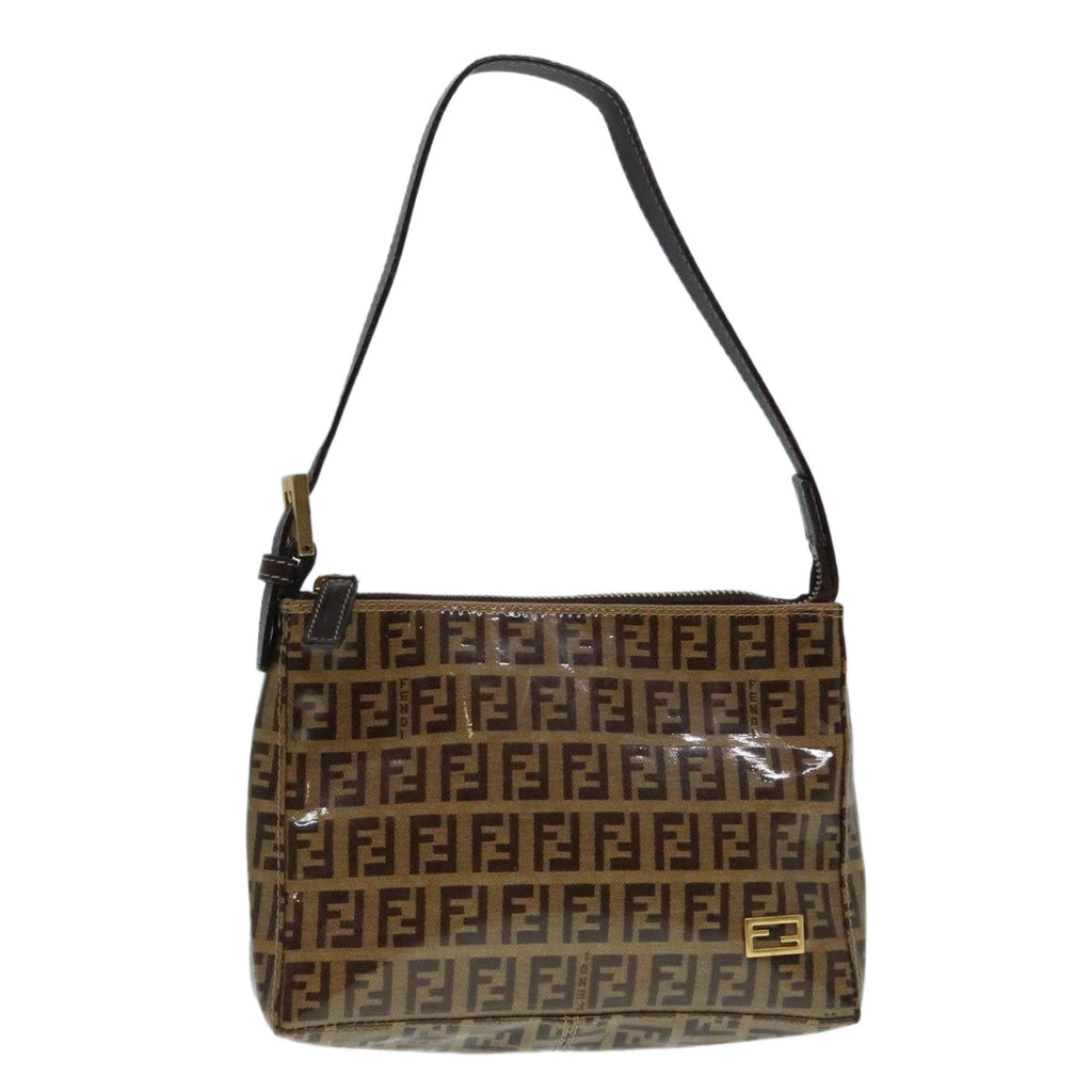 FENDI Zucchino Canvas Hand Bag Brown Gold ar12553