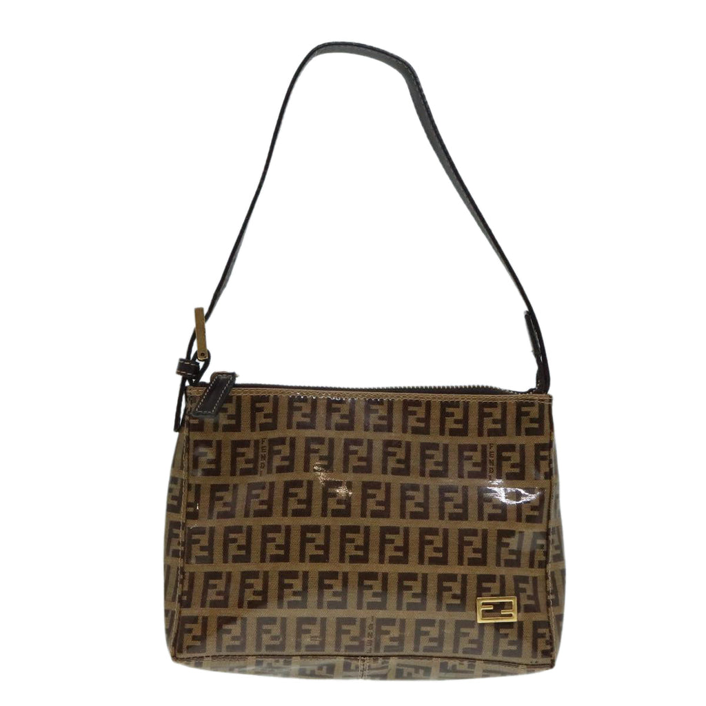 FENDI Zucchino Canvas Hand Bag Brown Gold ar12553