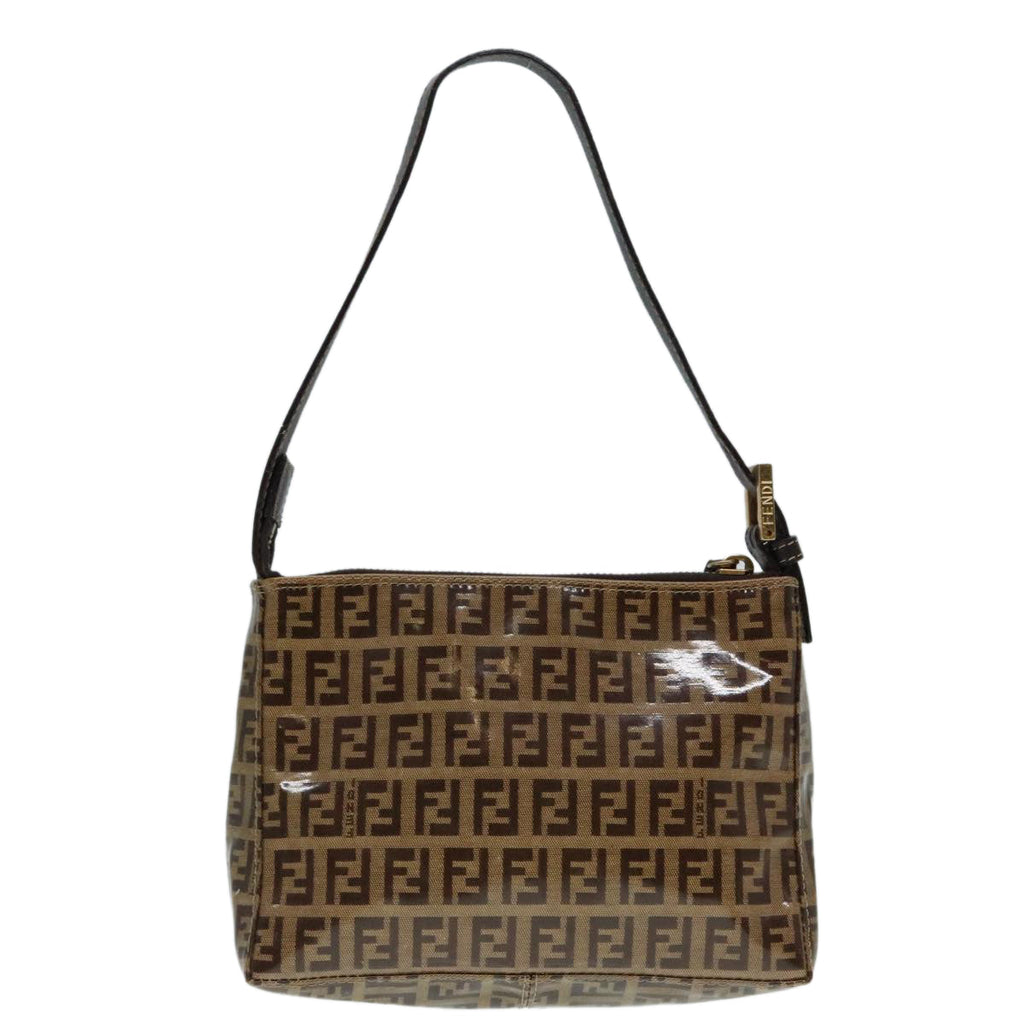 FENDI Zucchino Canvas Hand Bag Brown Gold ar12553