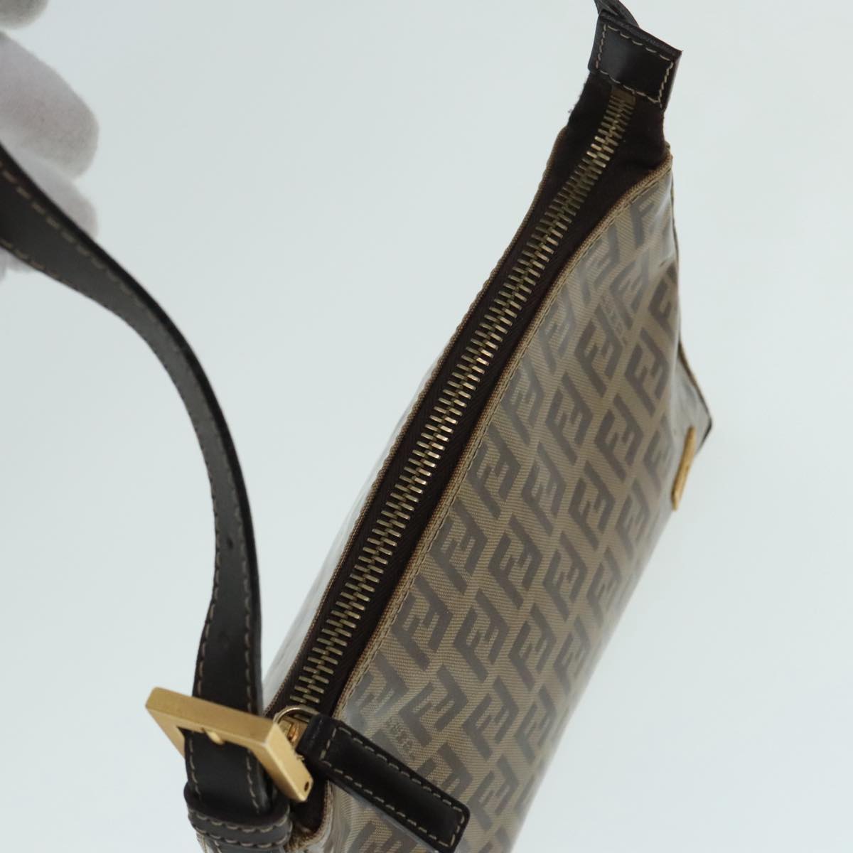 FENDI Zucchino Canvas Hand Bag Brown Gold ar12553