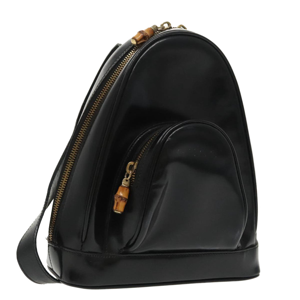 GUCCI Bamboo Body Bag Enamel Black Gold 003 2113 0127 ar12723