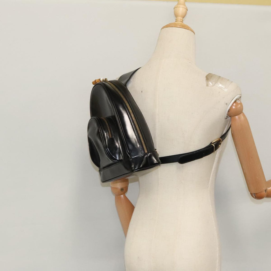 GUCCI Bamboo Body Bag Enamel Black Gold 003 2113 0127 ar12723