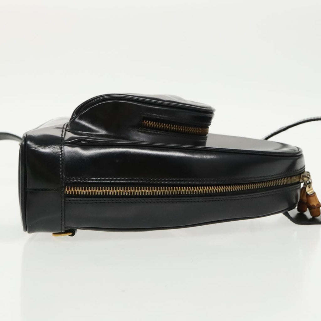 GUCCI Bamboo Body Bag Enamel Black Gold 003 2113 0127 ar12723