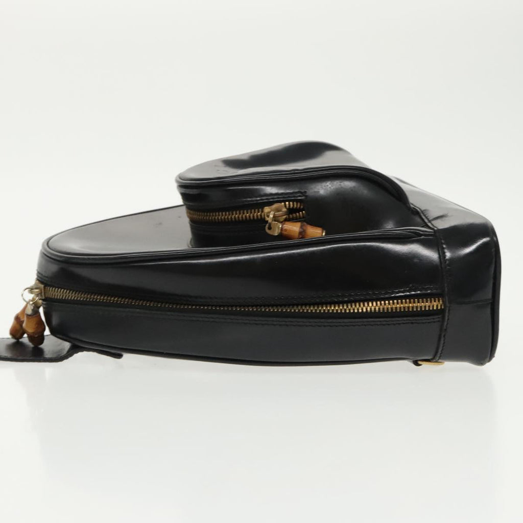 GUCCI Bamboo Body Bag Enamel Black Gold 003 2113 0127 ar12723