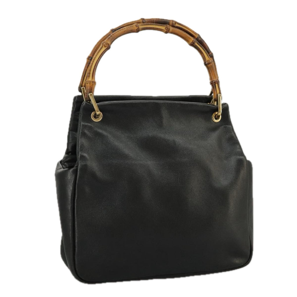 GUCCI Bamboo Hand Bag Leather Black Gold 000 3444 0580 ar12724
