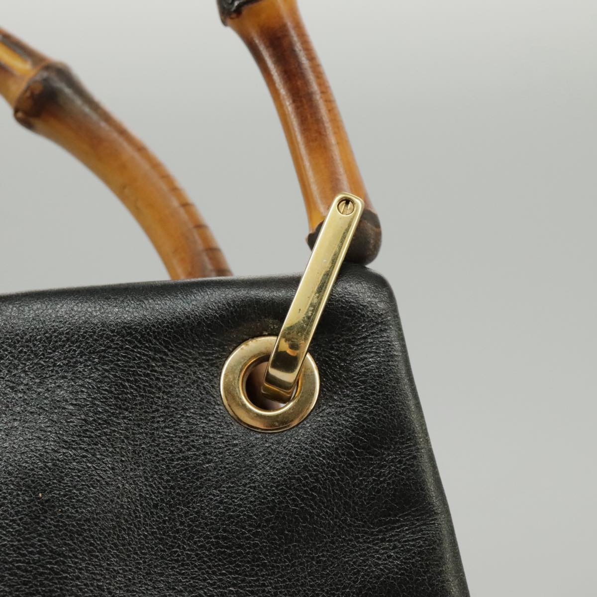GUCCI Bamboo Hand Bag Leather Black Gold 000 3444 0580 ar12724