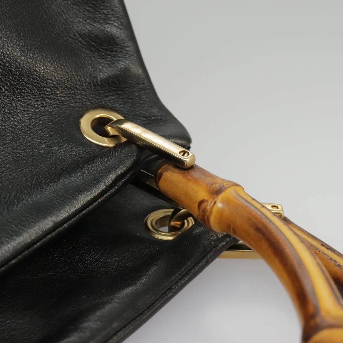 GUCCI Bamboo Hand Bag Leather Black Gold 000 3444 0580 ar12724