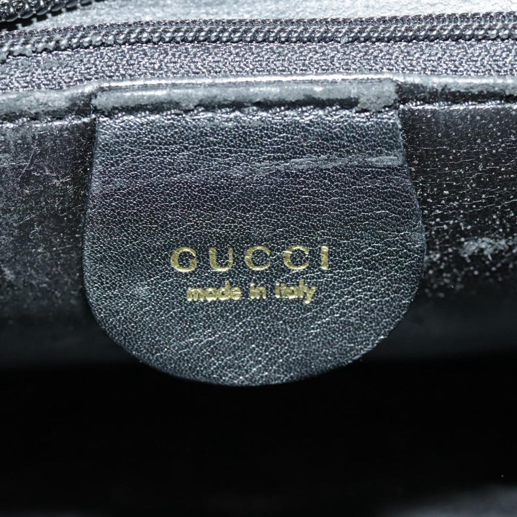 GUCCI Bamboo Hand Bag Leather Black Gold 000 3444 0580 ar12724