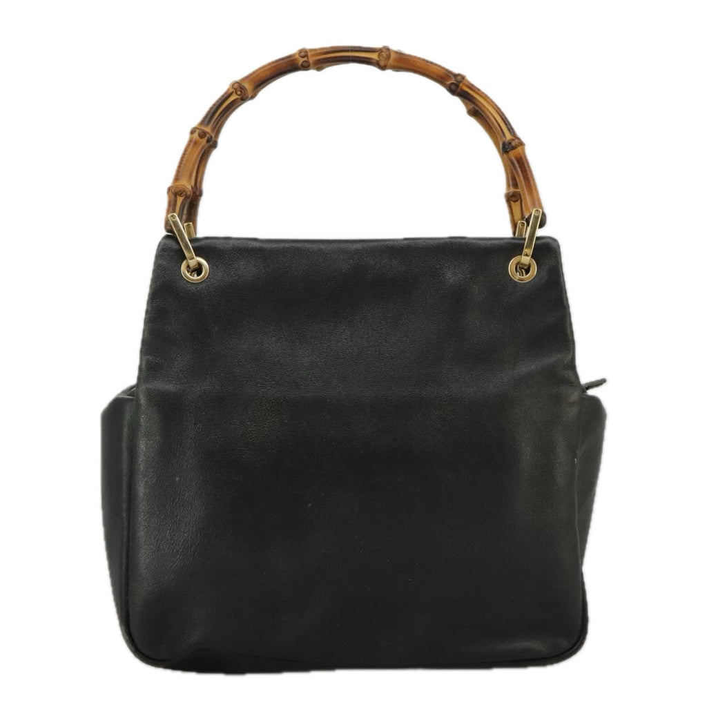 GUCCI Bamboo Hand Bag Leather Black Gold 000 3444 0580 ar12724