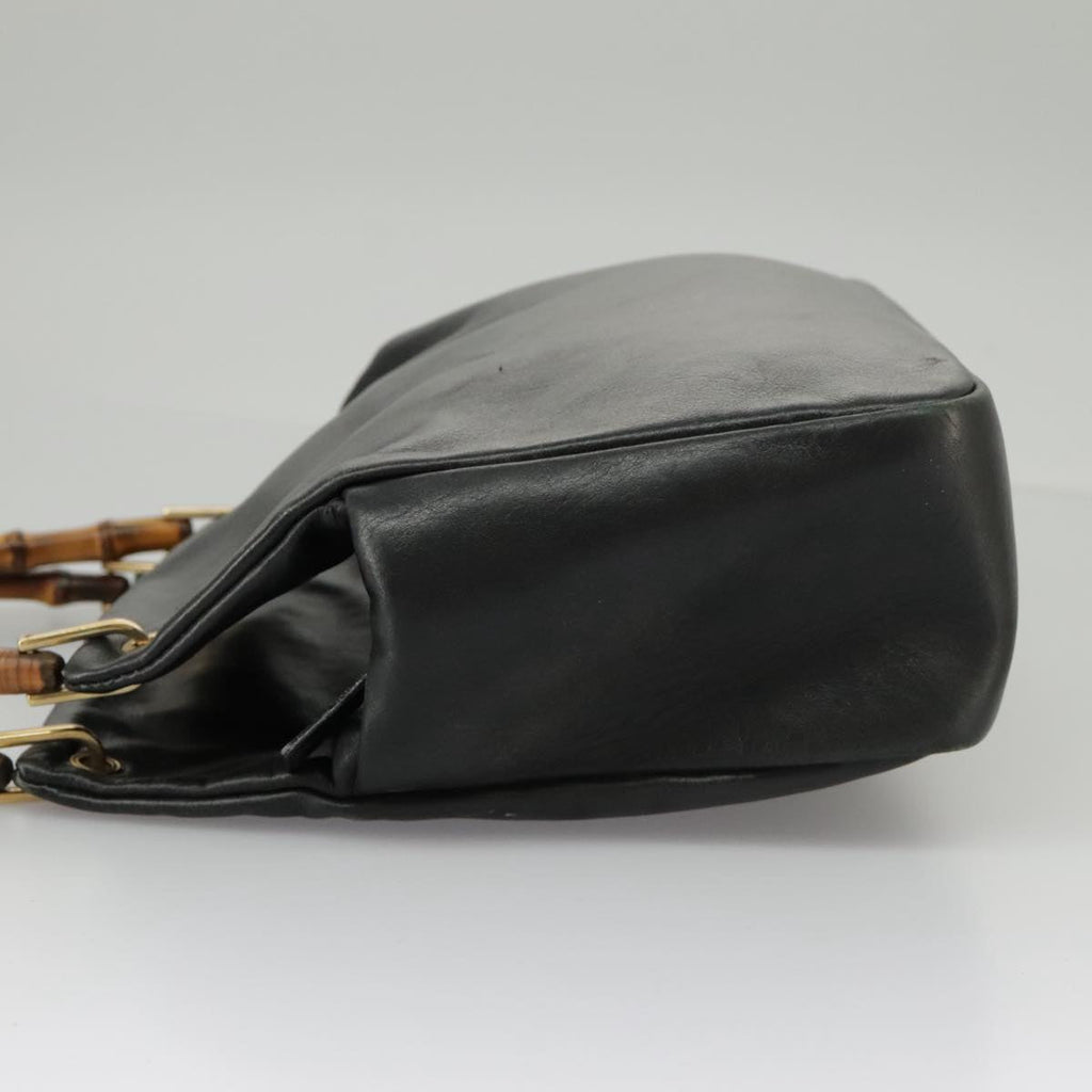 GUCCI Bamboo Hand Bag Leather Black Gold 000 3444 0580 ar12724