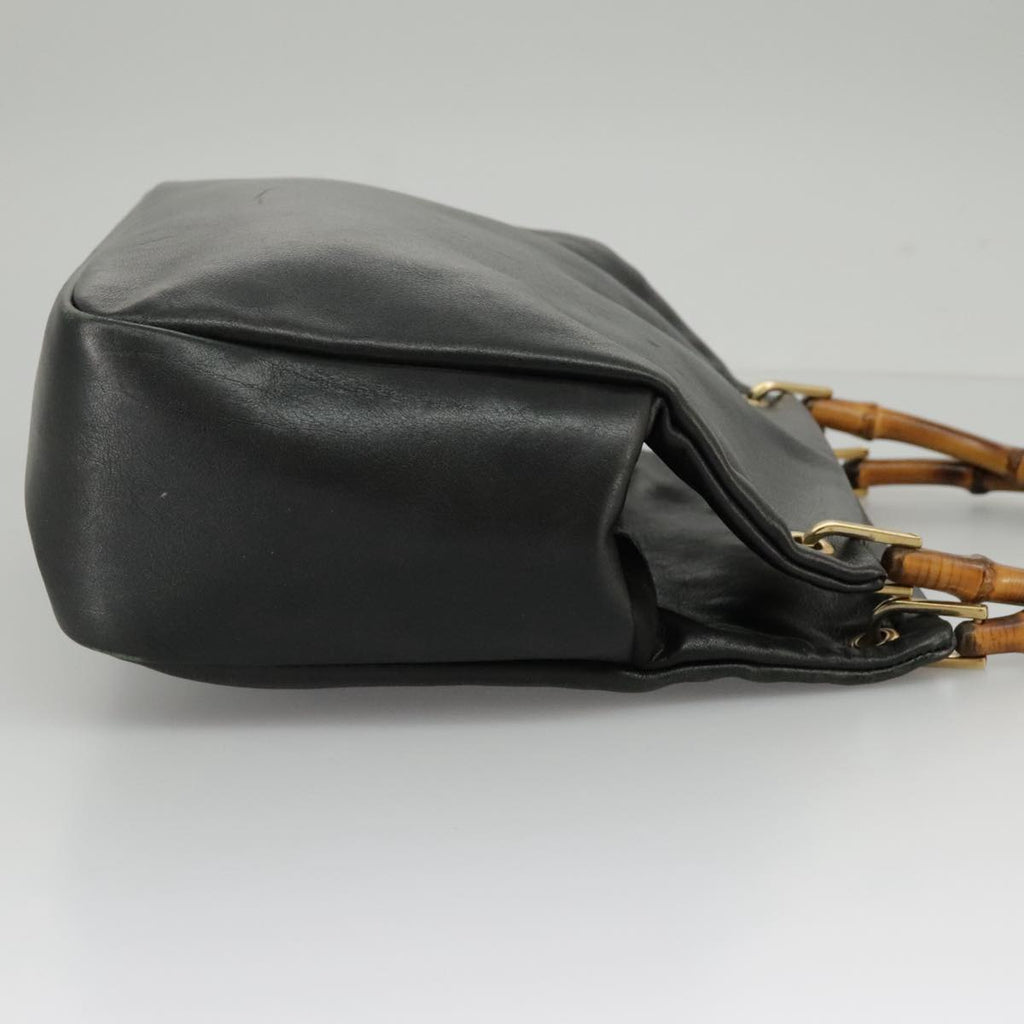 GUCCI Bamboo Hand Bag Leather Black Gold 000 3444 0580 ar12724