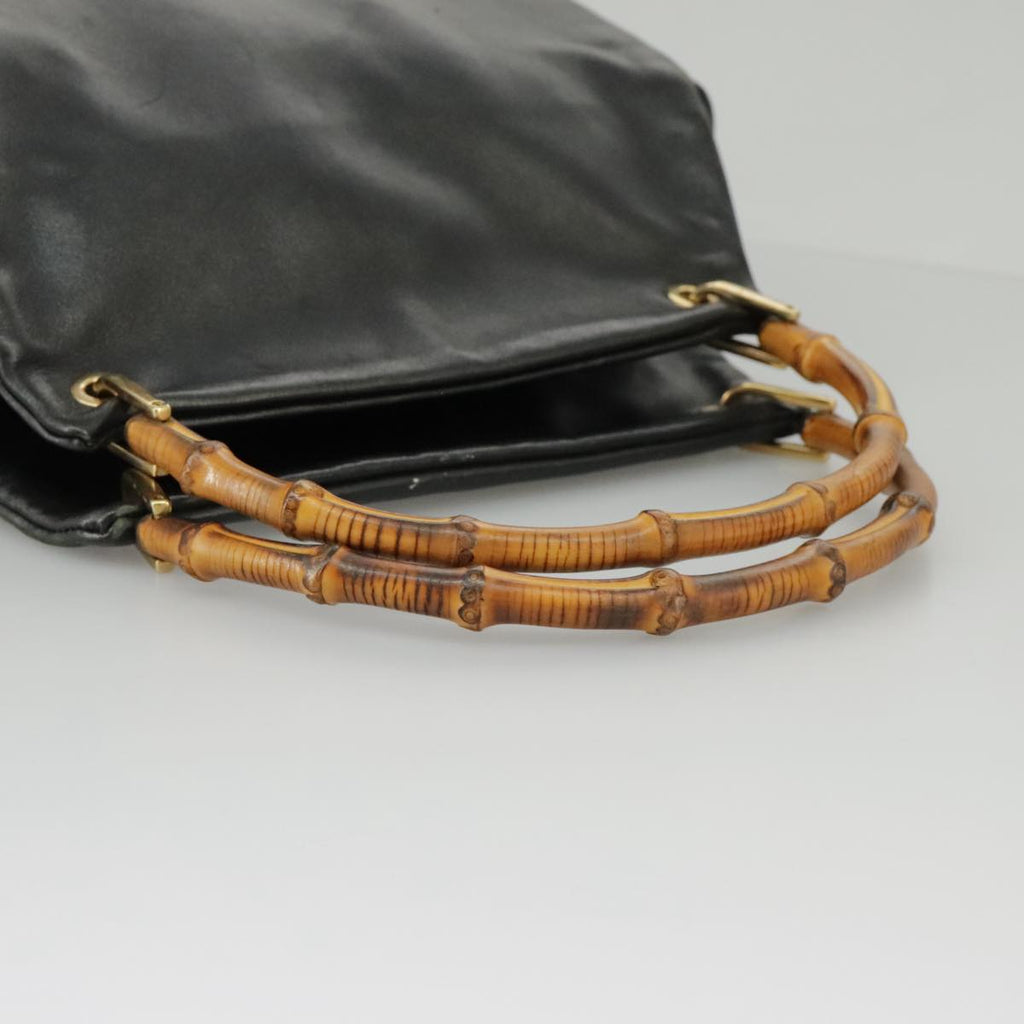 GUCCI Bamboo Hand Bag Leather Black Gold 000 3444 0580 ar12724