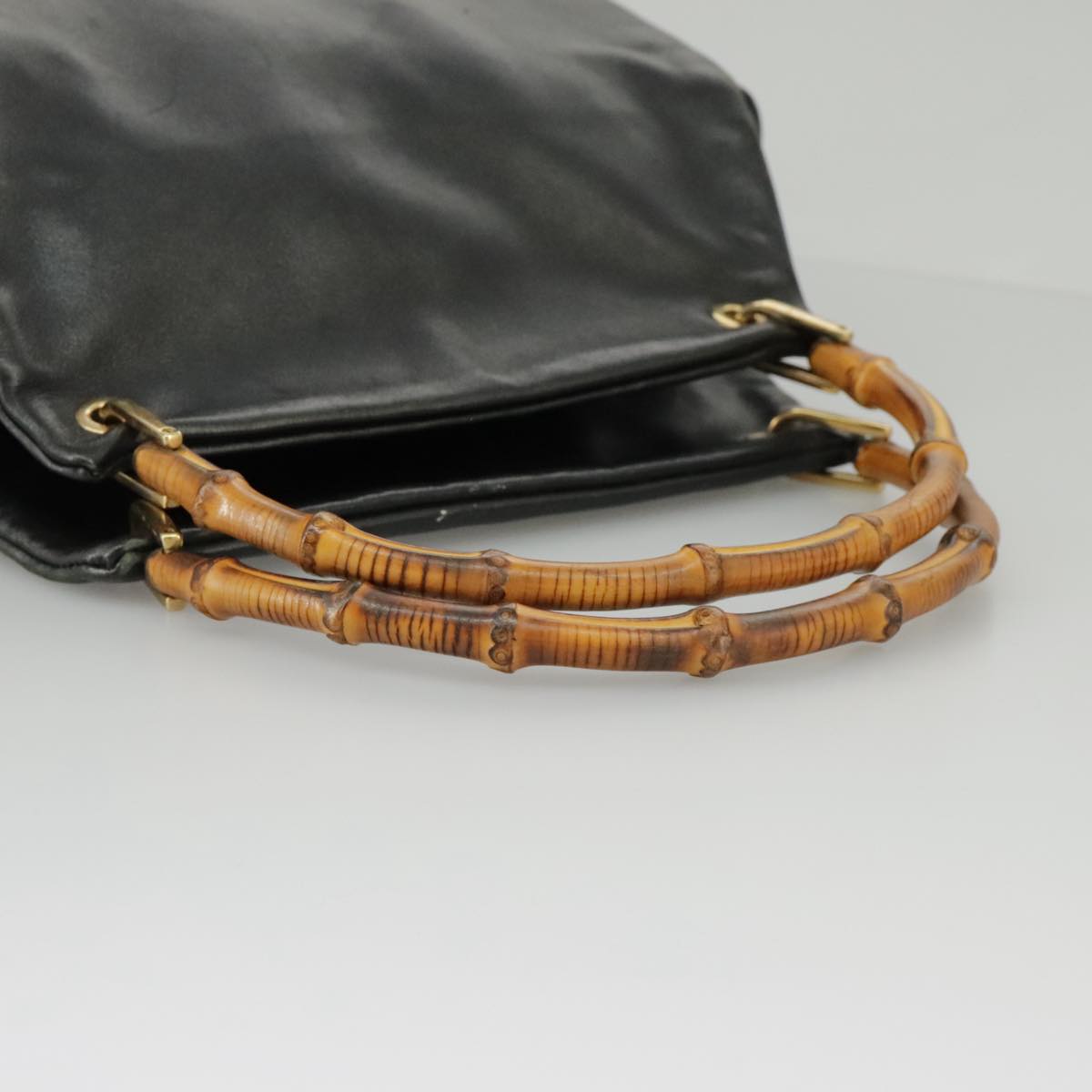 GUCCI Bamboo Hand Bag Leather Black Gold 000 3444 0580 ar12724