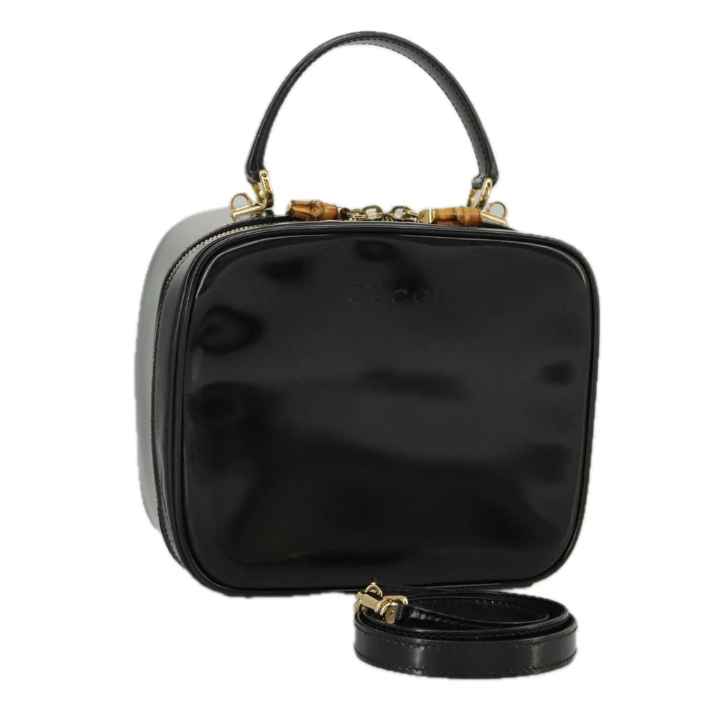 GUCCI Bamboo Vanity Hand Bag Patent 2way Black 000 3270 0323 ar12726