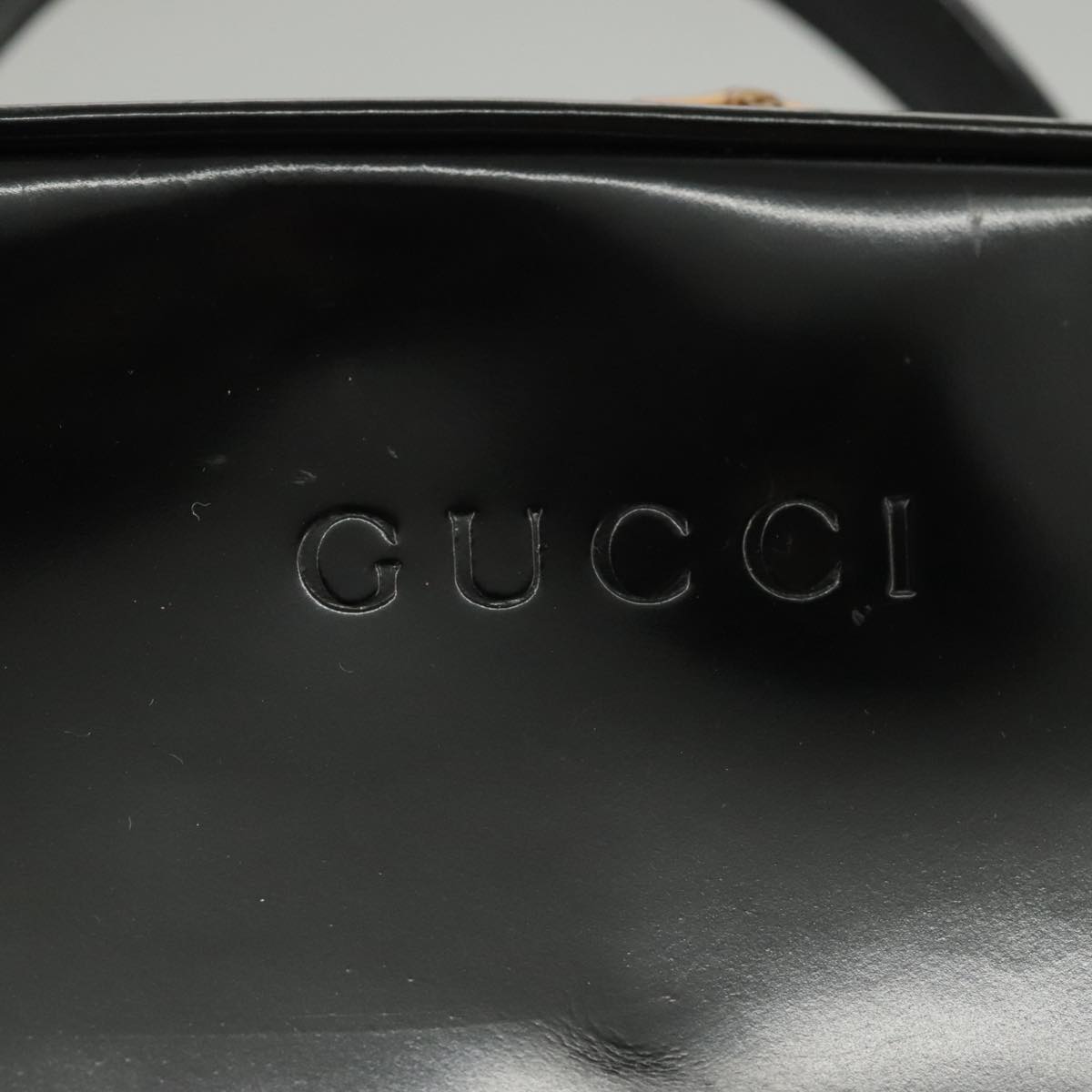GUCCI Bamboo Vanity Hand Bag Patent 2way Black 000 3270 0323 ar12726