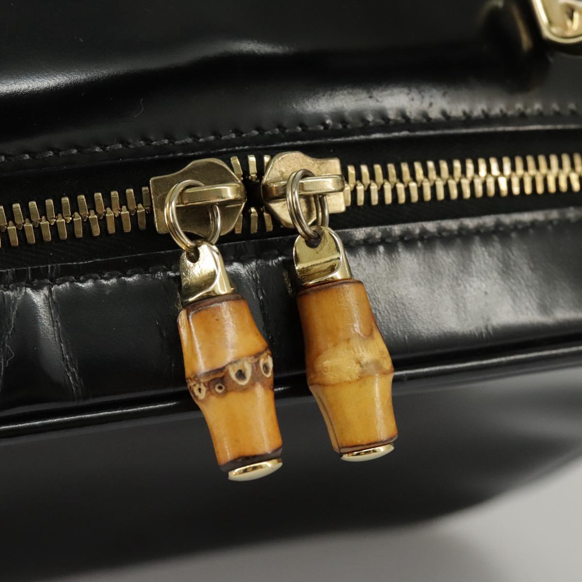 GUCCI Bamboo Vanity Hand Bag Patent 2way Black 000 3270 0323 ar12726