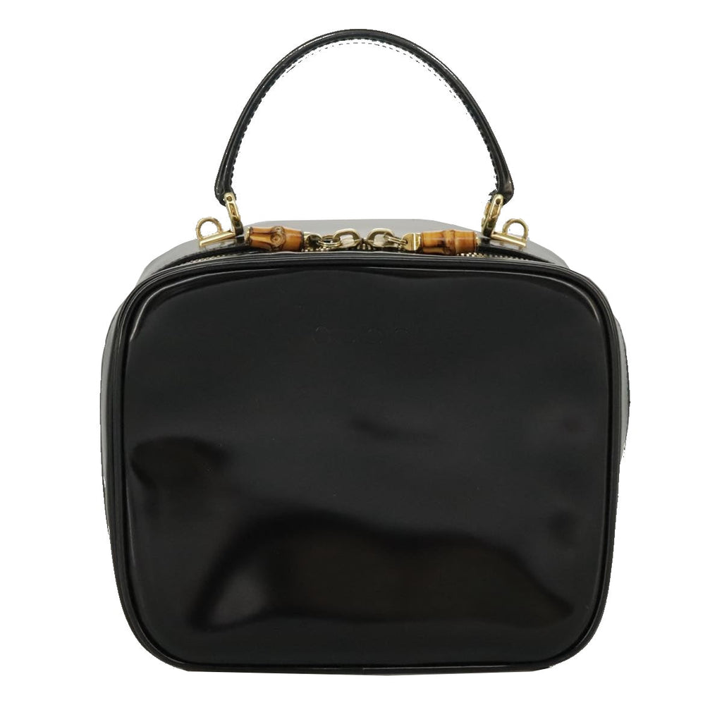 GUCCI Bamboo Vanity Hand Bag Patent 2way Black 000 3270 0323 ar12726