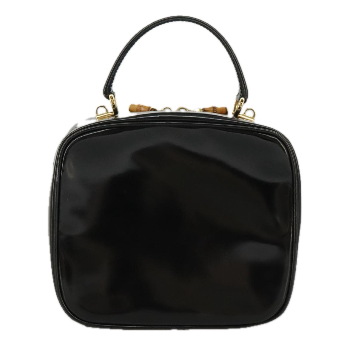 GUCCI Bamboo Vanity Hand Bag Patent 2way Black 000 3270 0323 ar12726