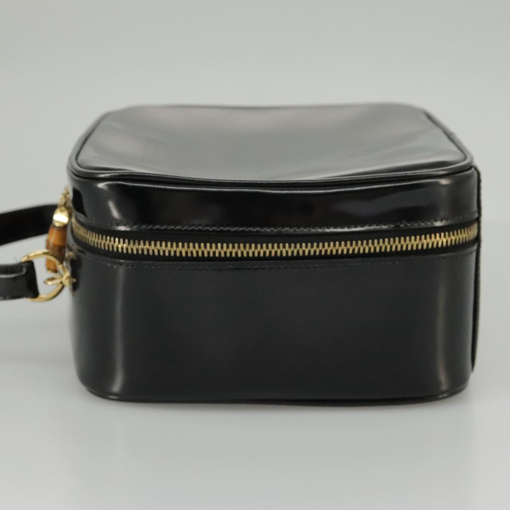 GUCCI Bamboo Vanity Hand Bag Patent 2way Black 000 3270 0323 ar12726