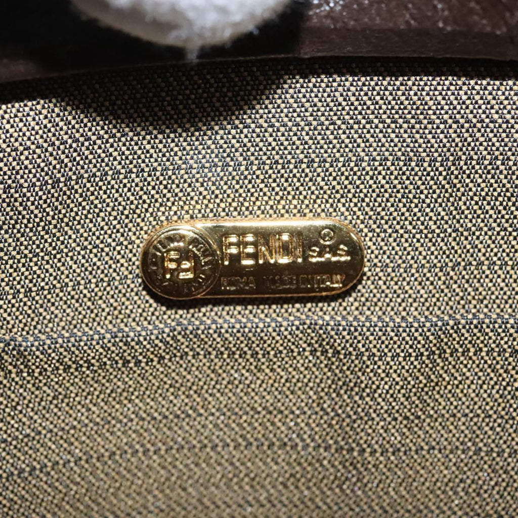FENDI Zucca Canvas Hand Bag Brown Black gold ar12735