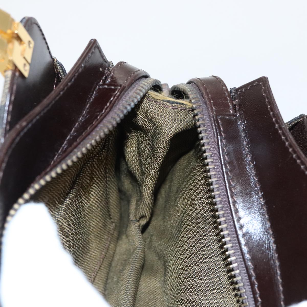 FENDI Zucca Canvas Hand Bag Brown Black gold ar12735