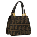 FENDI Zucca Canvas Hand Bag Brown Black gold ar12735