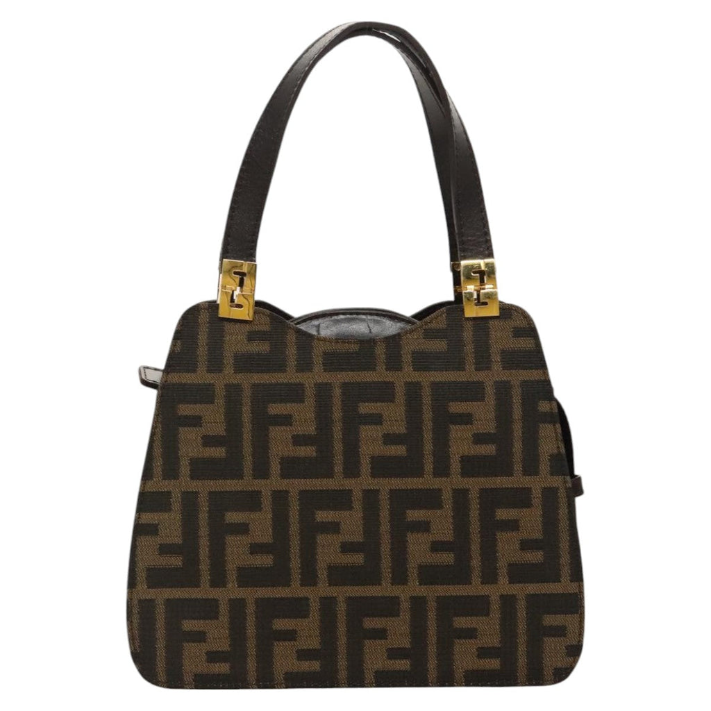 FENDI Zucca Canvas Hand Bag Brown Black gold ar12735
