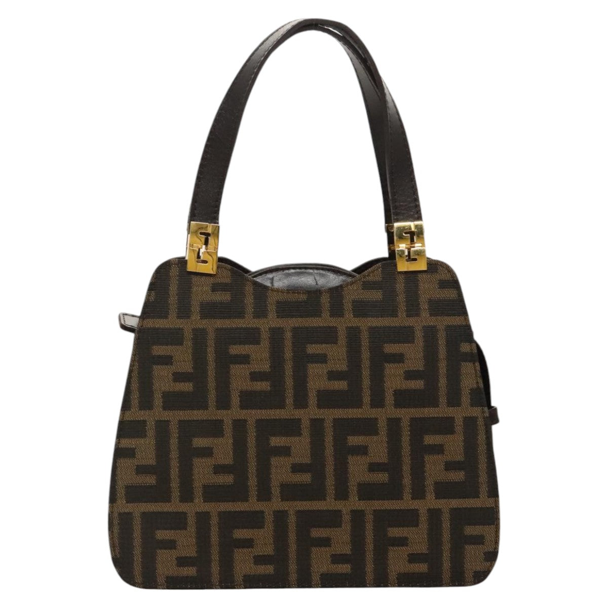 FENDI Zucca Canvas Hand Bag Brown Black gold ar12735