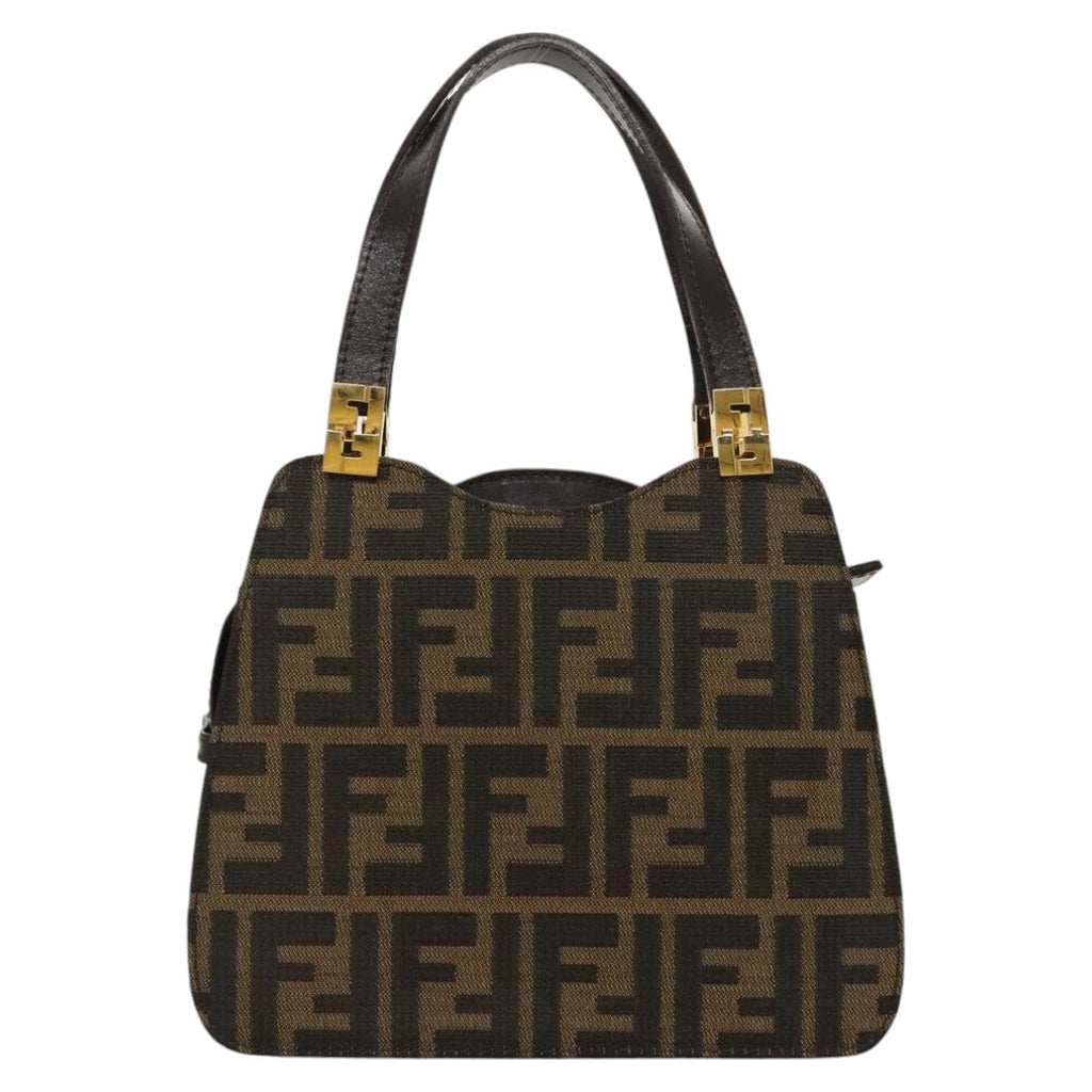 FENDI Zucca Canvas Hand Bag Brown Black gold ar12735