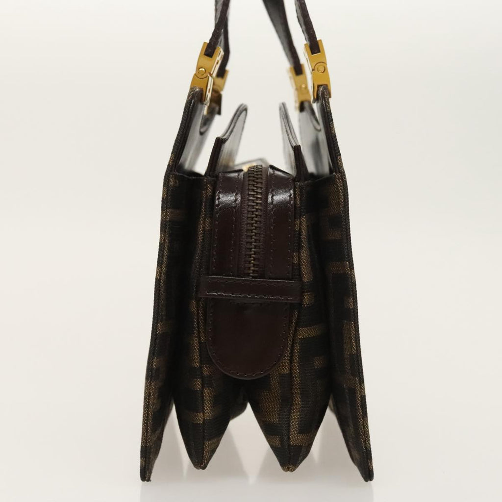 FENDI Zucca Canvas Hand Bag Brown Black gold ar12735
