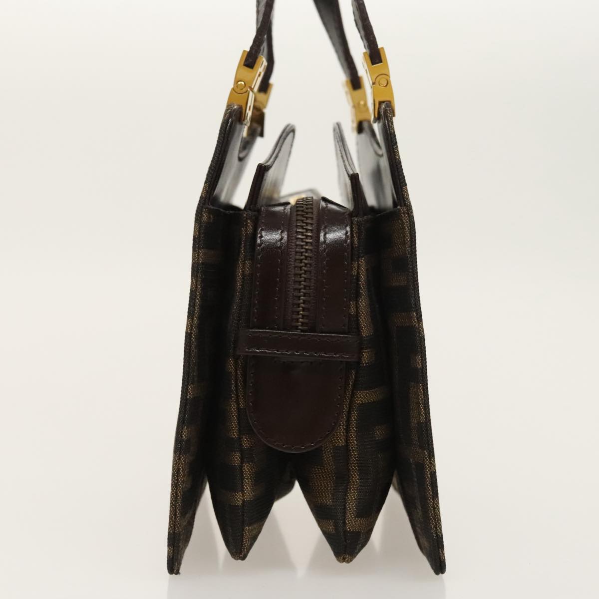 FENDI Zucca Canvas Hand Bag Brown Black gold ar12735