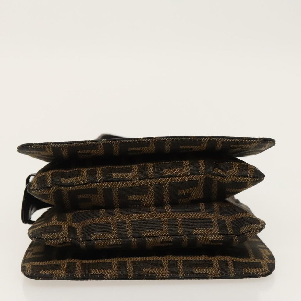FENDI Zucca Canvas Hand Bag Brown Black gold ar12735
