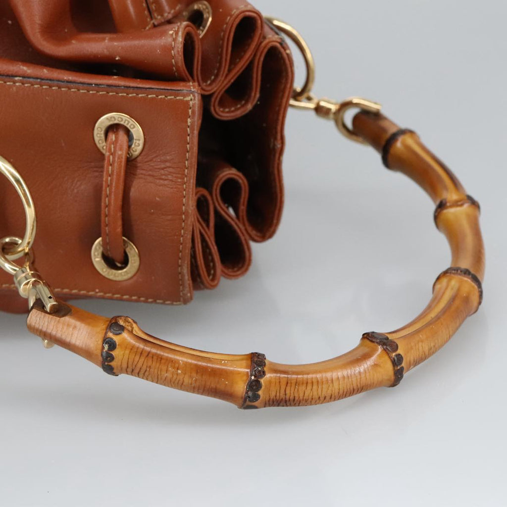 GUCCI Bamboo Hand Bag Leather 2way Brown ar12794