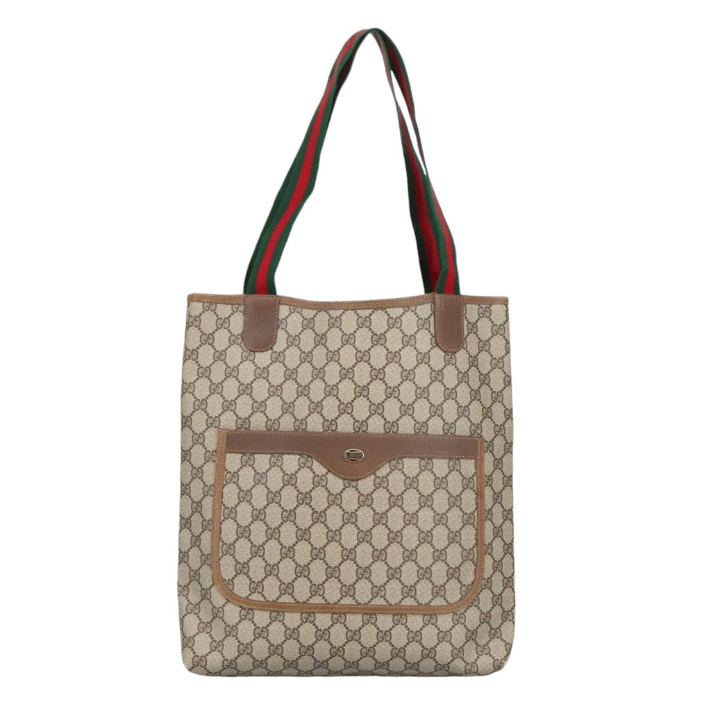 GUCCI GG Supreme Web Sherry Line Interlocking Tote Bag PVC Beige ar12821