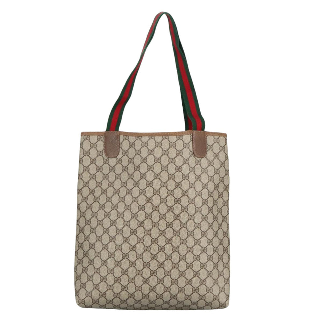 GUCCI GG Supreme Web Sherry Line Interlocking Tote Bag PVC Beige ar12821