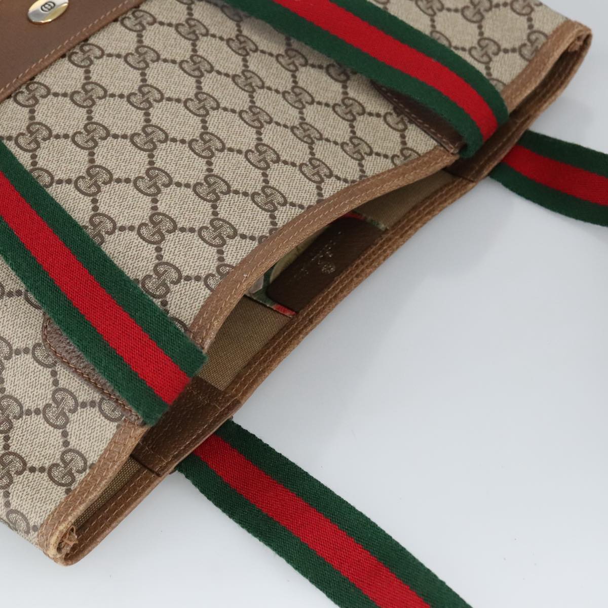 GUCCI GG Supreme Web Sherry Line Interlocking Tote Bag PVC Beige ar12821