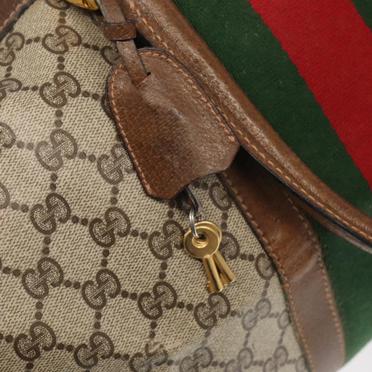 GUCCI GG Supreme Web Sherry Line Boston Bag PVC Beige Green Red ar12835