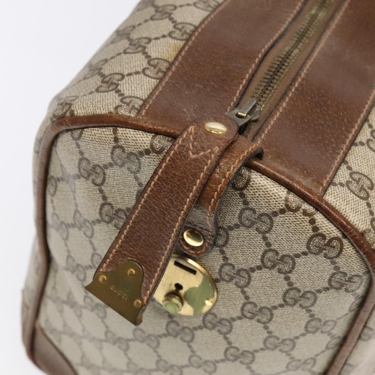GUCCI GG Supreme Web Sherry Line Boston Bag PVC Beige Green Red ar12835