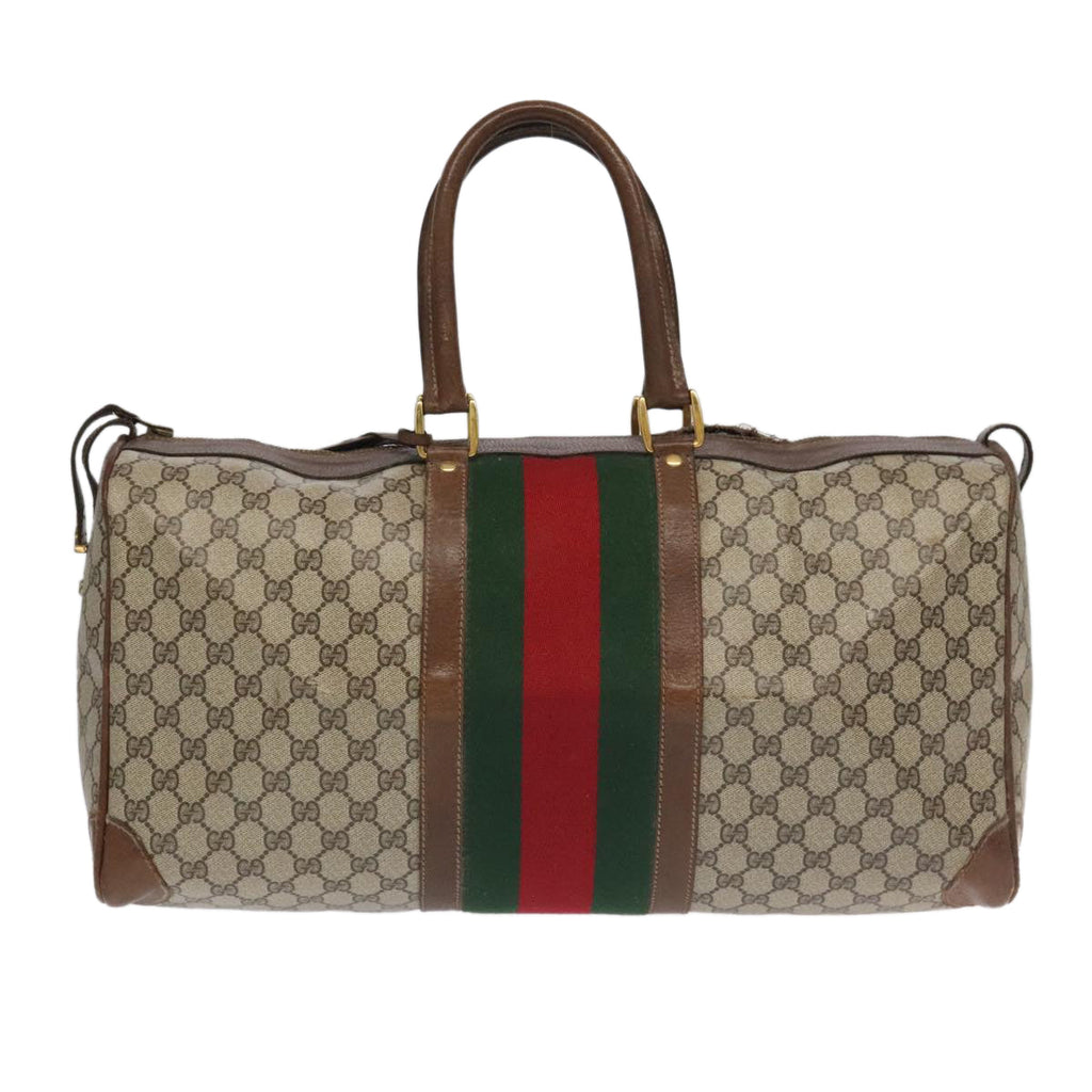 GUCCI GG Supreme Web Sherry Line Boston Bag PVC Beige Green Red ar12835