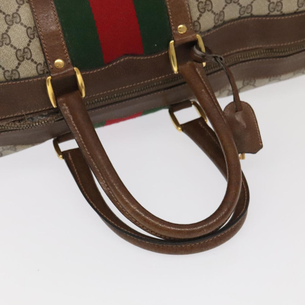 GUCCI GG Supreme Web Sherry Line Boston Bag PVC Beige Green Red ar12835