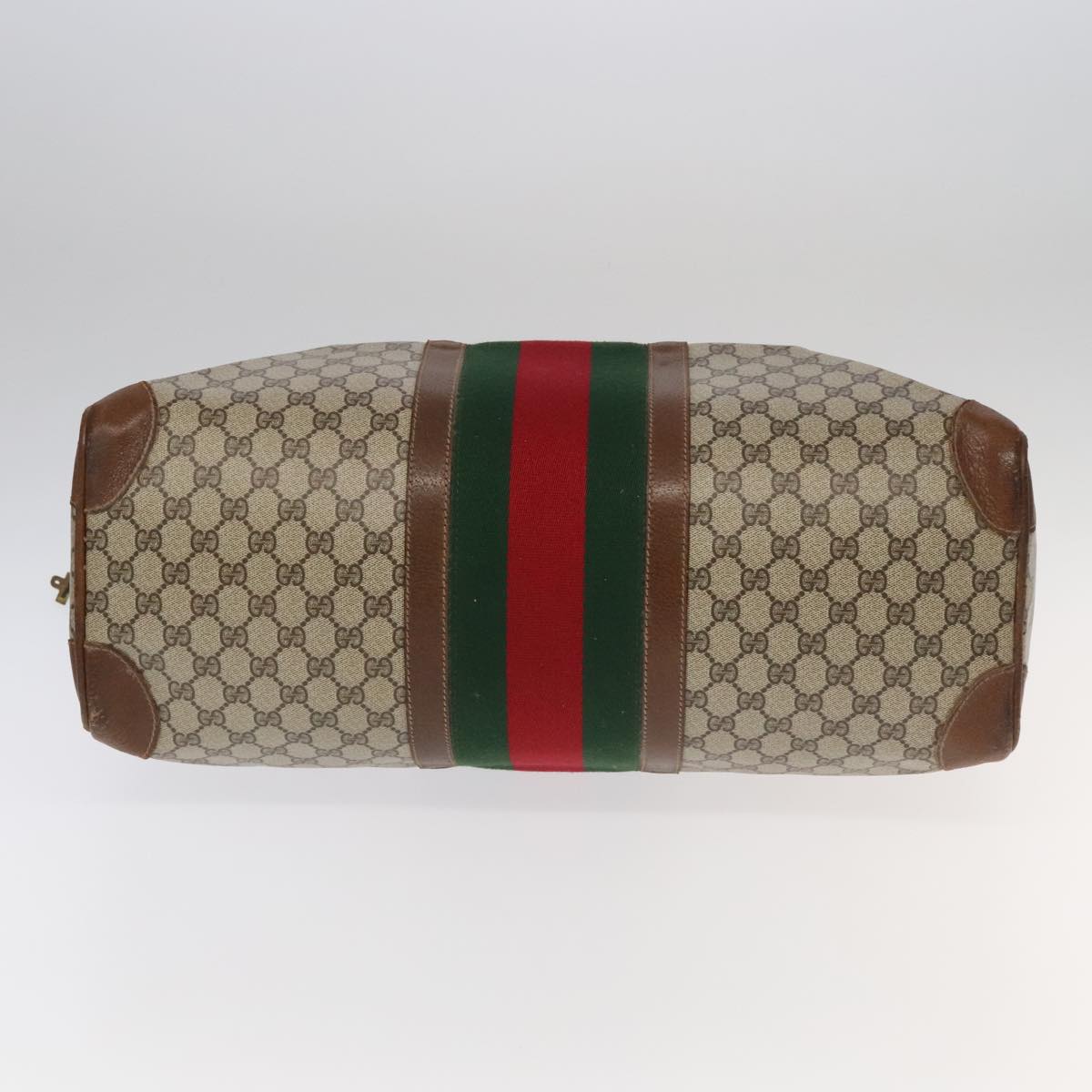 GUCCI GG Supreme Web Sherry Line Boston Bag PVC Beige Green Red ar12835