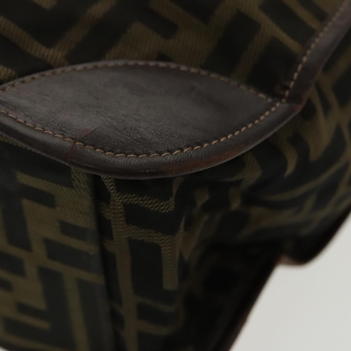 FENDI Zucca Canvas Hand Bag Brown Black Gold ar12836