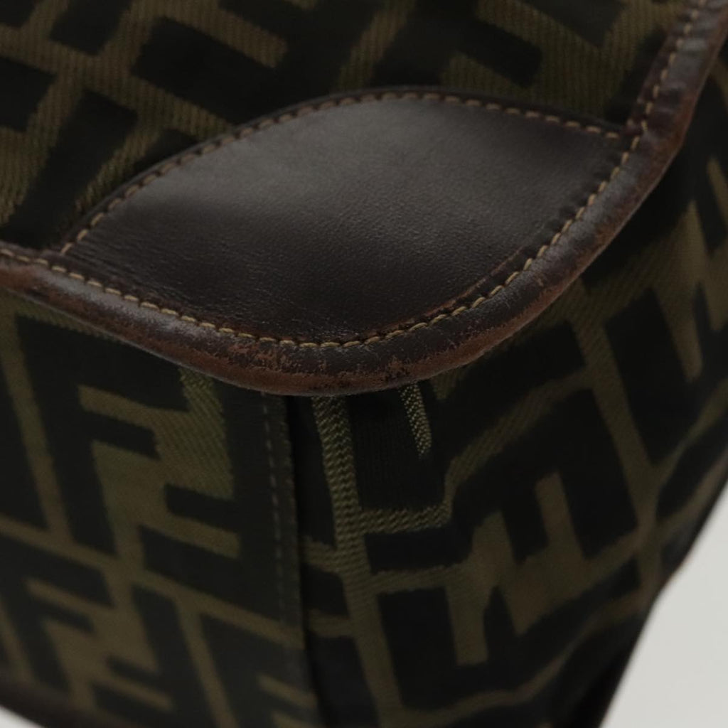 FENDI Zucca Canvas Hand Bag Brown Black Gold ar12836