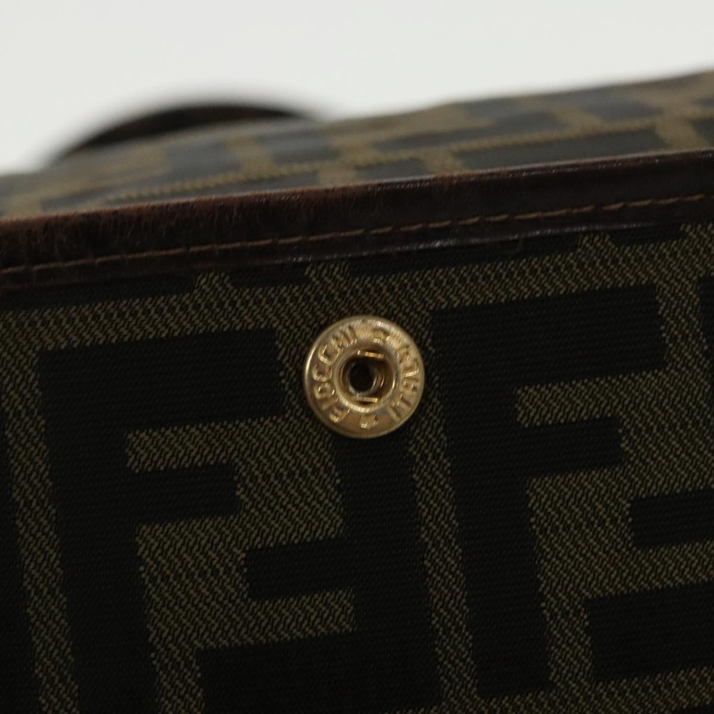 FENDI Zucca Canvas Hand Bag Brown Black Gold ar12836
