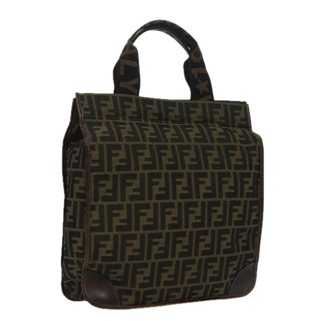 FENDI Zucca Canvas Hand Bag Brown Black Gold ar12836