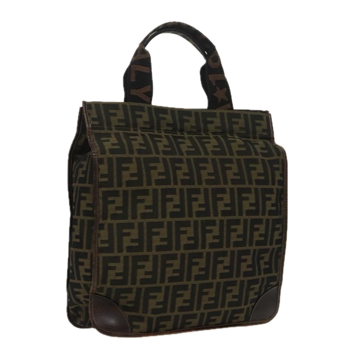 FENDI Zucca Canvas Hand Bag Brown Black Gold ar12836